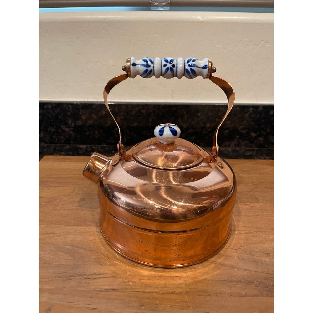 Copper Tea Kettle with Blue and White Delft Style handle